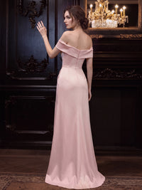 A-Line Evening Dress Off-The-Shoulder Sleeveless Floor-Length Formal Dress With Slit Ruffles