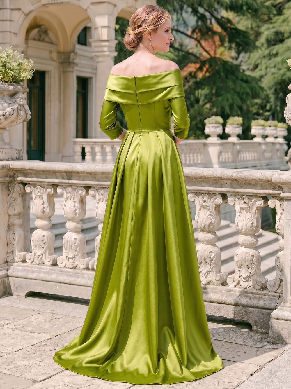 Sheath/Column Mother Of The Bride Dresses Satin Strapless 3/4 Sleeves Asymmetrical Watteau Train