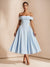 A-Line/Princess Elegant Cocktail Dress Off-The-Shoulder Sleeveless Tea-Length Stretch Crepe Ruched Dress