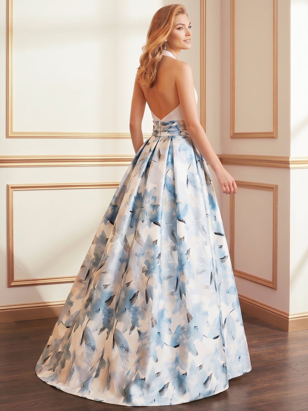 A-Line Cocktail Dress Asymmetrical Floor Length Floral Formal Dress Sleeveless Boat Neck Elegant Cocktail Dress