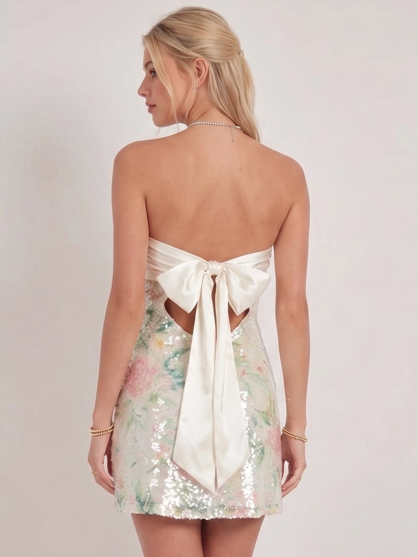 Sheath Homecoming Dresses Sequins Appliques Strapless Short Mini Party Dresses