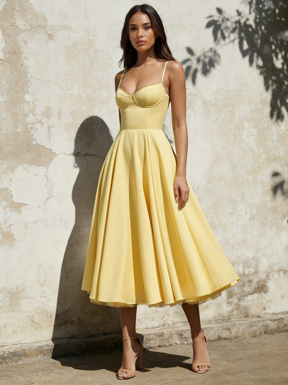 pale yellow cocktail dress L'AGENCE Midy Button-Front Dress In Pale Yellow