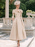 A-Line Mother Of The Bride Dress Elegant Formal Gown Wedding Guest Satin Tea-Length 1/2 Sleeves Off-The-Shoulder With Bowknot Cocktail Dresses