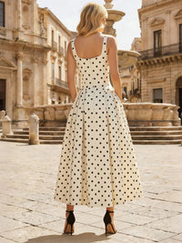 A-Line/Princess Cocktail Dress Satin Square Neck Sleeveless Ankle-Length Formal Dresses with Pockets&Polka Dots