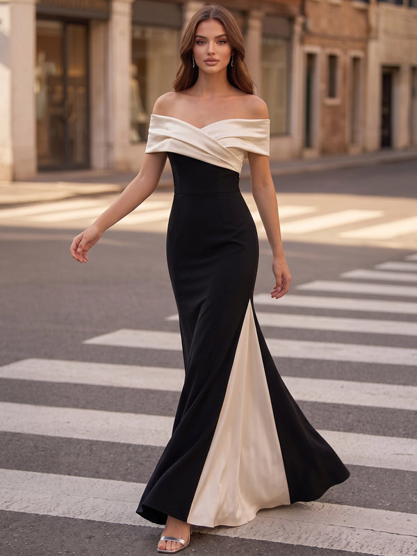 Mermaid Formal Evening Dresses Off The Shoulder Women's Contrast / Color Block Two-Tone Mermaid Formal Wedding Guest Evening Dress