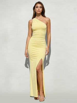 Sheath/Column Elegant Wedding Guest Dress One-Shoulder Sleeveless Floor-Length Wedding Guest Dresses with Side Split