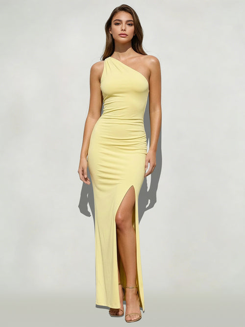 Sheath/Column Elegant Wedding Guest Dress One-Shoulder Sleeveless Floor-Length Wedding Guest Dresses with Side Split