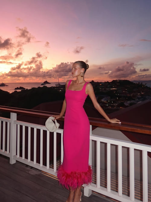 Sheath/Column Cocktail Dress Square Neck Sleeveless Ankle Length Party Dance Cocktail Dress With Feathers