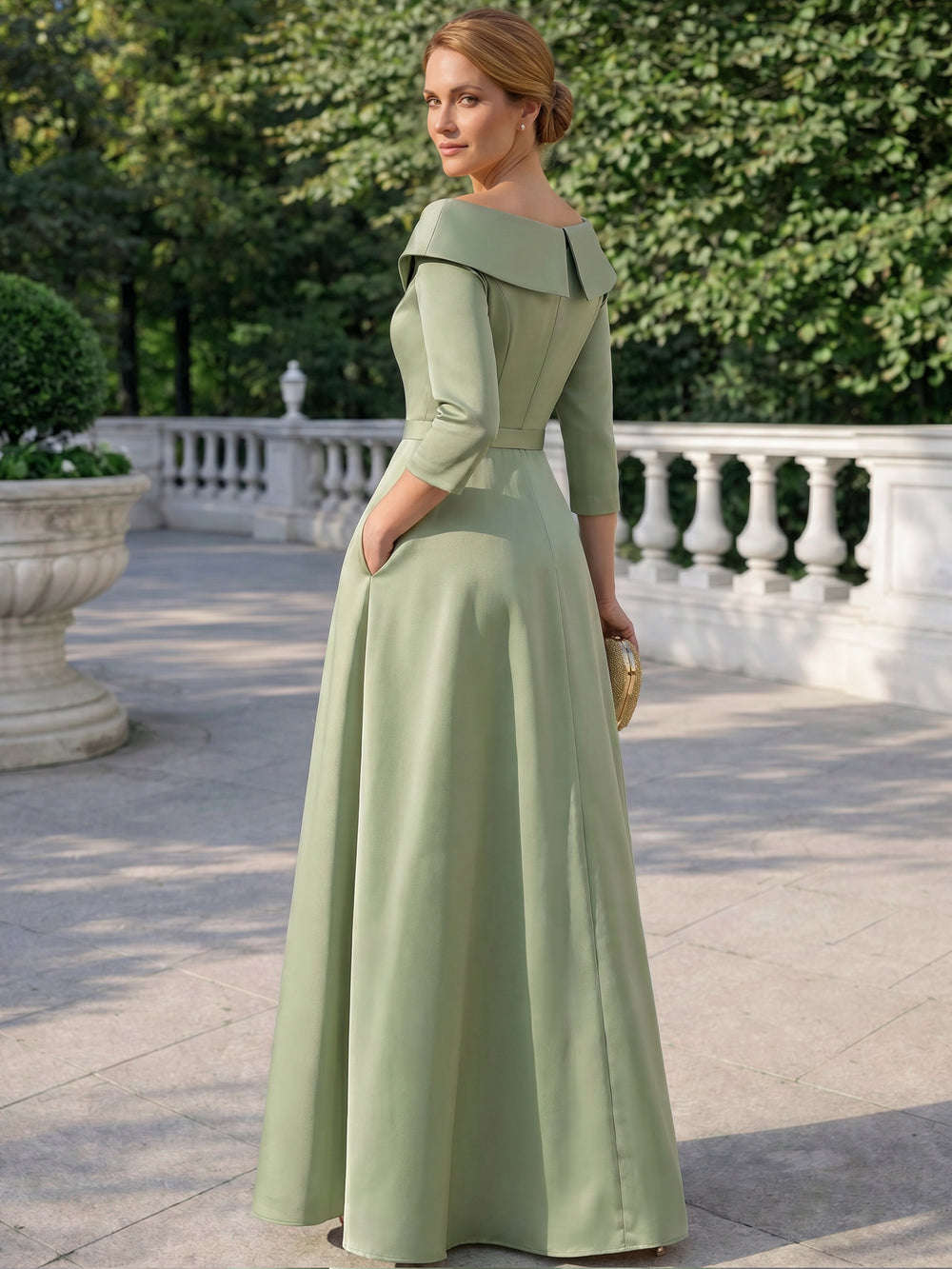 Sheath Mother Of The Bride Dress Evening Dresses Satin V-neck Floor Length 1/2 Sleeves Watteau Train Sequins