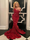 Trumpet/Mermaid Red Velvet Sequined Prom Dress Strapless Floor-length Long Formal Dresses With Horsehair Hem