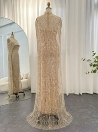 Mermaid/Trumpet Evening Dresses Beaded Illusion Neck Cape Sleeves Floor-Length Sash Sparkle