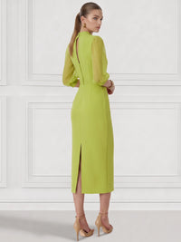 Sheath/Column Cocktail Party Dress V Neck Long Sleeves Ankle Length Formal Dress With Back Slit