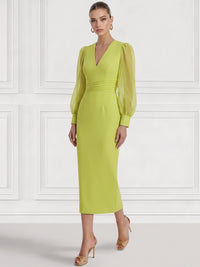 Sheath/Column Cocktail Party Dress V Neck Long Sleeves Ankle Length Formal Dress With Back Slit