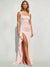 Sheath/Column Wedding Guest Dresses Square Neck Sleeveless Floor Length Simple Dress With Side Split Ruffles