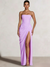 A-Line/Princess Prom Dresses Strapless  Floor-Length Side Split With Pleats&Back Lace-Up Long Prom Dresses