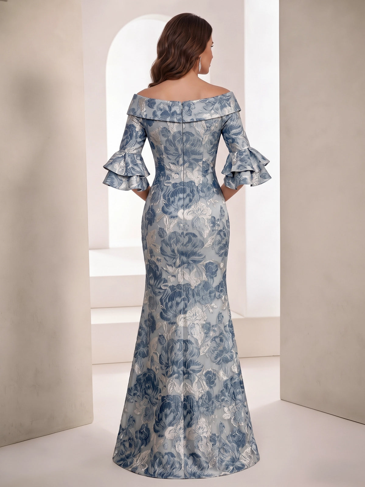 Mermaid Mother Of The Bride Dress Elegant Formal Gown Off The Shoulder Wedding Guest Floor Length 3/4 Sleeves Jacquard Dresses