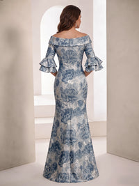 Mermaid Mother Of The Bride Dress Elegant Formal Gown Off The Shoulder Wedding Guest Floor Length 3/4 Sleeves Jacquard Dresses