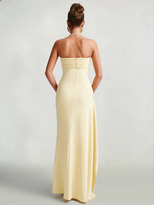 Sheath/Column Elegant Wedding Guest Dresses Strapless Sleeveless Floor Length Simple Dress With Side Split Ruffles