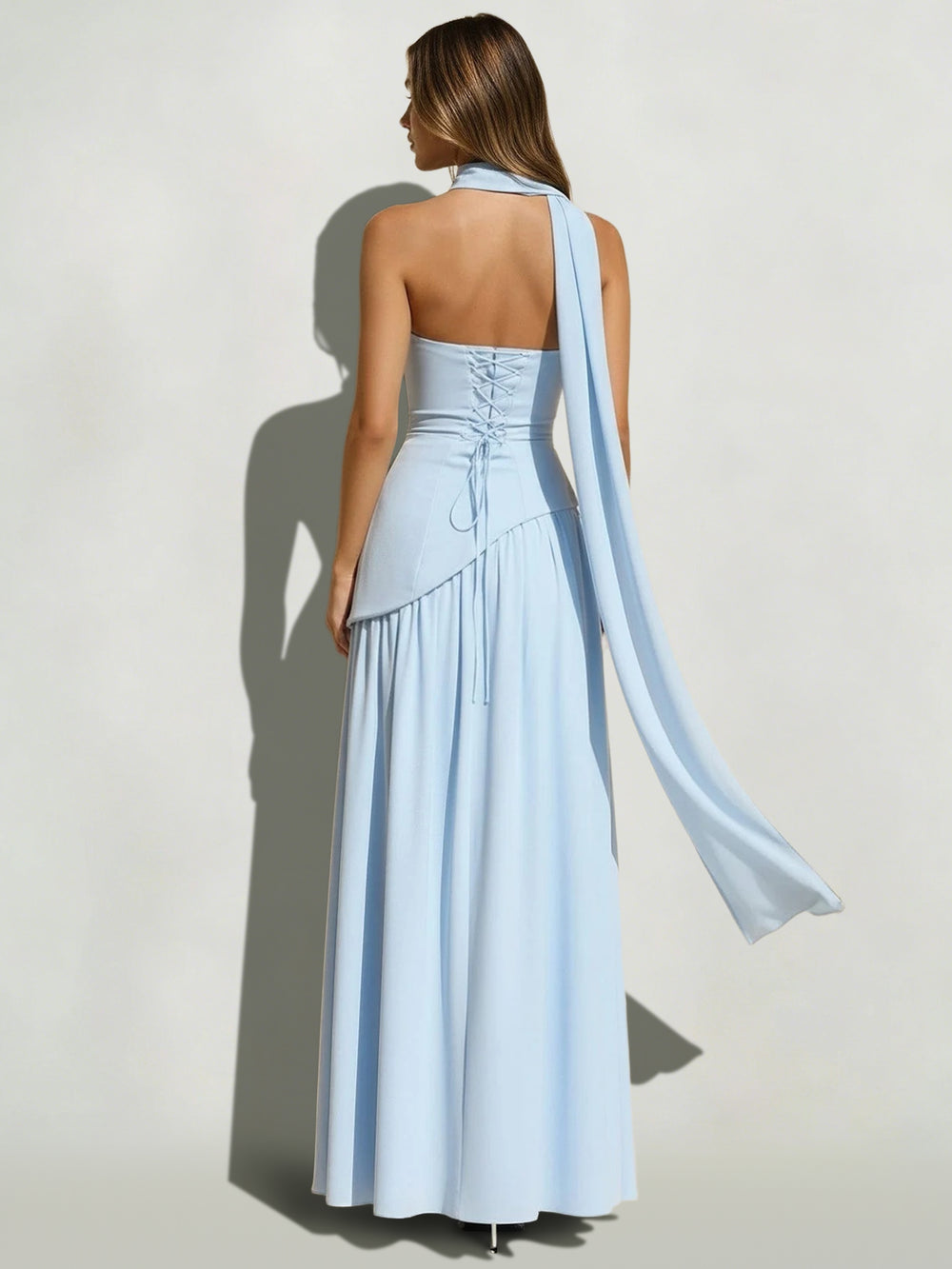 A-Line/Princess Elegant Wedding Guest Dresses Chiffon Strapless Sleeveless Floor-Length Asymmetrical Pleated Skirt with Side Slit&Scarf