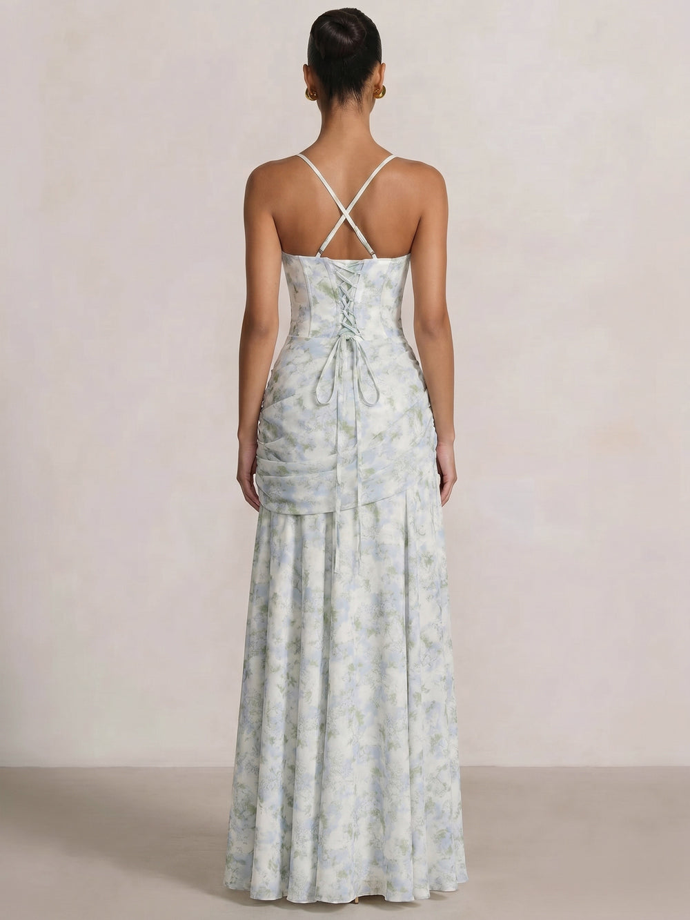A Line/Princesses Prom Dresses Ruched Chiffon Spaghetti Straps Floor-Length Floral Dress Wedding Guest Bridesmaid Dresses