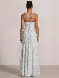 A Line/Princesses Prom Dresses Ruched Chiffon Spaghetti Straps Floor-Length Floral Dress Wedding Guest Bridesmaid Dresses