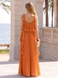 A-Line/Princess Formal Dresses Chiffon Spaghetti Straps Sleeveless Floor-Length Pleated With 3D Flowers Zipper