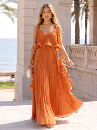 A-Line/Princess Formal Dresses Chiffon Spaghetti Straps Sleeveless Floor-Length Pleated With 3D Flowers Zipper