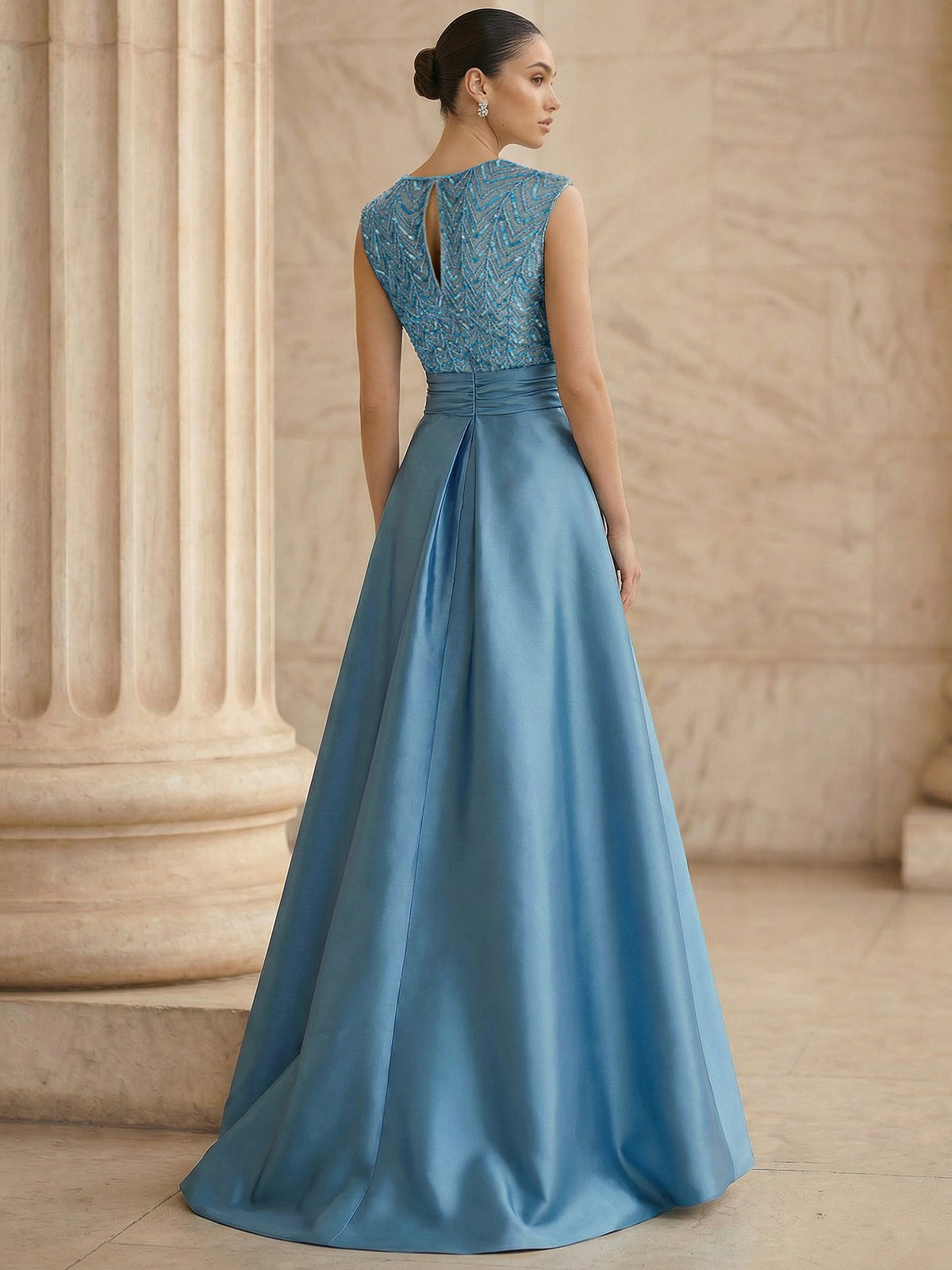 A-Line/Princess Evening Dresses Formal V Neck Sleeveless Floor Length with High Slit Sequins