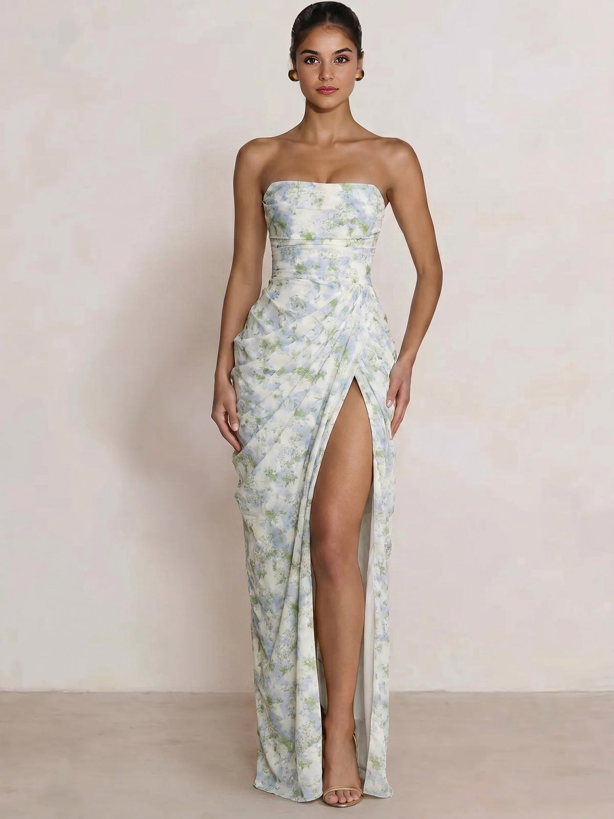 Nafori Light Blue A-Line/Princess Evening Dresses Strapless Floor-Length Side Split With Back Lace-Up Wedding Guest Dresses 2026
