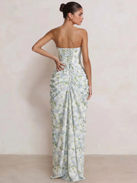 A-Line/Princess Evening Dresses Strapless Floor-Length Side Split With Pleats&Back Lace-Up Wedding Guest Dresses