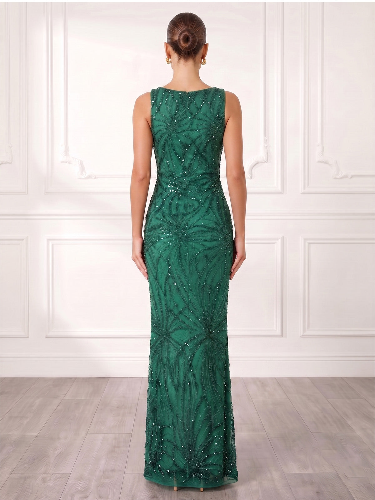 Sheath/Column Evening Dresses Elegant Sequins Floor-Length Sleeveless Bateau Neckline Formal Dresses