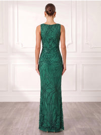 Sheath/Column Evening Dresses Elegant Sequins Floor-Length Sleeveless Bateau Neckline Formal Dresses