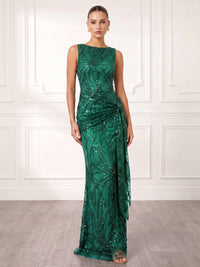 Sheath/Column Evening Dresses Elegant Sequins Floor-Length Sleeveless Bateau Neckline Formal Dresses