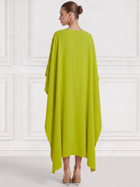 Sheath/Column Cocktail Party Dress Boat Neck Chiffon Short Sleeves Ankle Length Formal Dress With Floral Beads Cape Sleeves