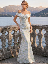 Mermaid Mother Of The Bride Dresses Elegant Dress Formal Dresses Printed Satin Off-The-Shoulder Sweetheart Floor Length Sleeveless Wedding Guest
