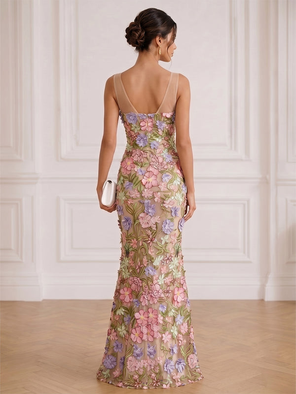 Mermaid Evening Dress Jacquard Sweetheart Sleeveless Floor-Length Zipper Elegant Floral Dresses