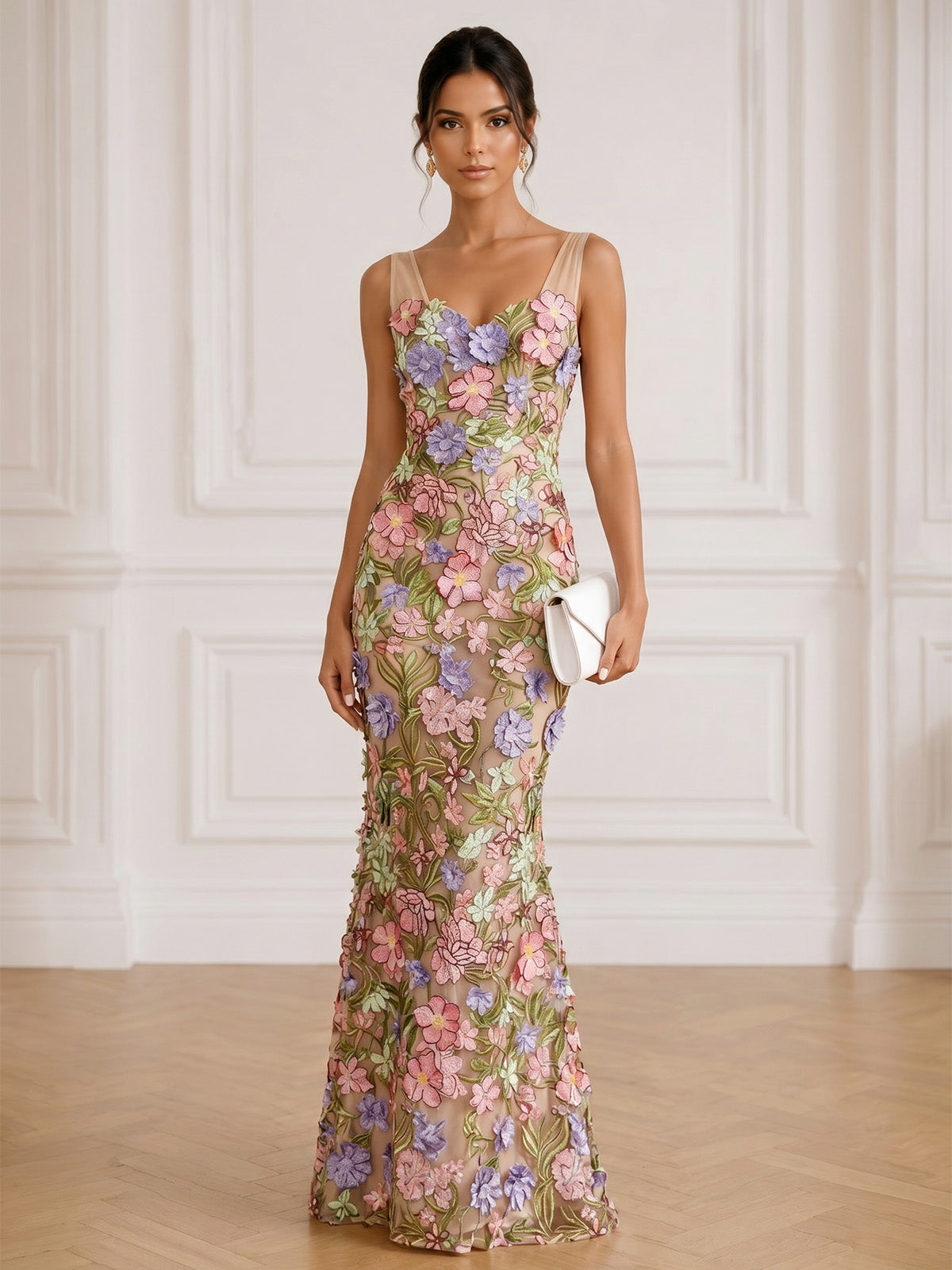 Mermaid Evening Dress Jacquard Sweetheart Sleeveless Floor-Length Zipper Elegant Floral Dresses