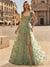 A-Line/Princess Long Prom Dresses Square Neck Sleeveless Floor-length Tulle Corset Dress With Butterfly Appliques
