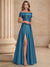 A Line/Princesses Evening Elegant Dress Satin Off the Shoulder Floor-Length Formal Dress With High Slit