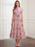 A-Line/Princess Elegant Floral Cocktail Dresse V Neck Short Sleeves Formal Ankle Length Dresses With Pocket