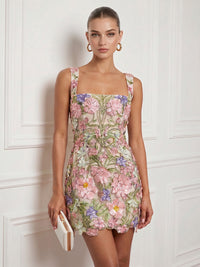 Sheath/Column Homecoming Dresses Floral Jacquard Square Neck Sleeveless Short Zipper Party Dresses