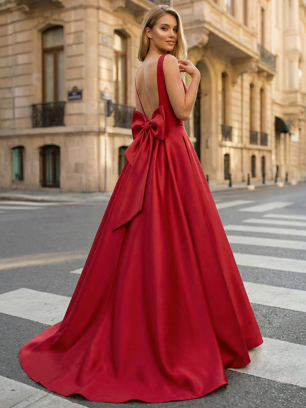 A-Line/Princess Evening Dresses Formal  Sleeveless Floor Length with Back Bowknot Pocket