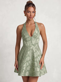 A-Line/Princess Homecoming Dresses Jacquard Halter Sleeveless Short With Bow Boning Lace-Up