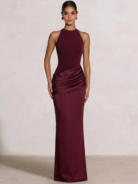 Sheath/Column Evening Dress Boat Neck Sleeveless Floor-Length Formal Runched Party Formal Dress