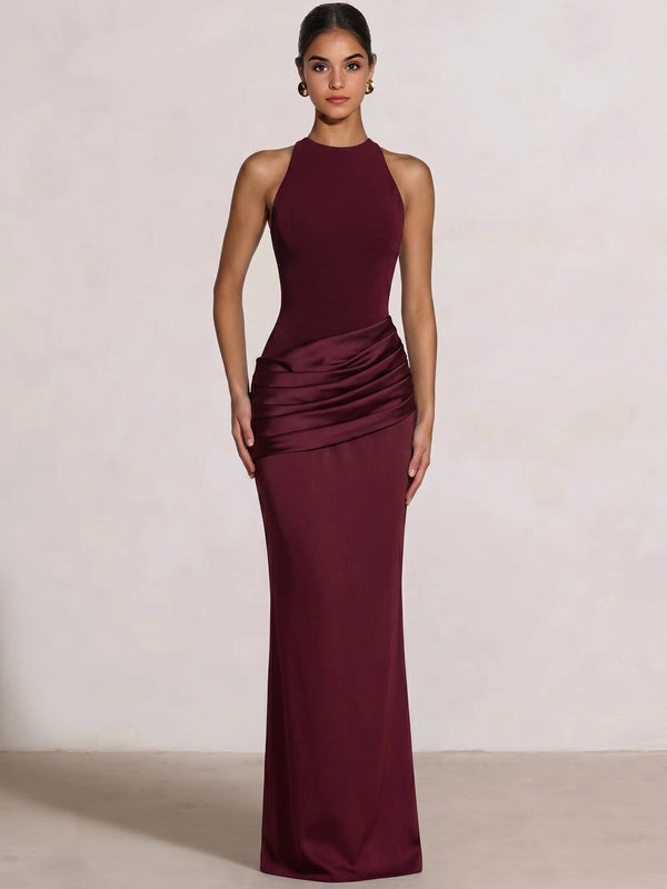 Sheath/Column Evening Dress Boat Neck Sleeveless Floor-Length Formal Runched Party Formal Dress