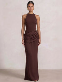 Sheath/Column Evening Dress Boat Neck Sleeveless Floor-Length Formal Runched Party Formal Dress