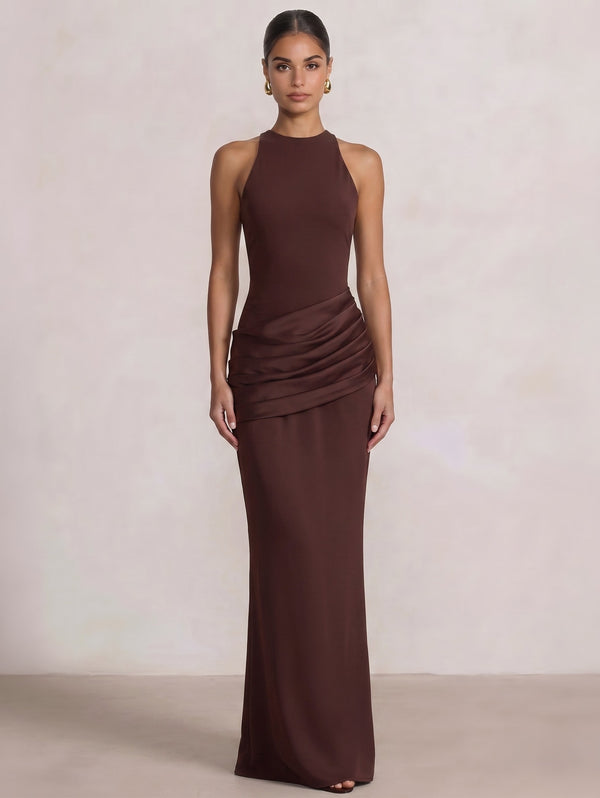 Sheath/Column Evening Dress Boat Neck Sleeveless Floor-Length Formal Runched Party Formal Dress