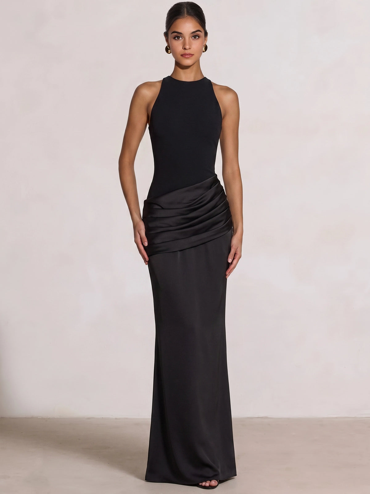 Sheath/Column Evening Dress Boat Neck Sleeveless Floor-Length Formal Runched Party Formal Dress