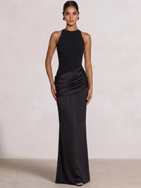 Sheath/Column Evening Dress Boat Neck Sleeveless Floor-Length Formal Runched Party Formal Dress