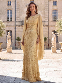A-Line/Princess Mother Of The Bride Dresses Chiffon Luxurious Sparkle Champagne Formal Dresses Sequined Runched Beaded Dress
